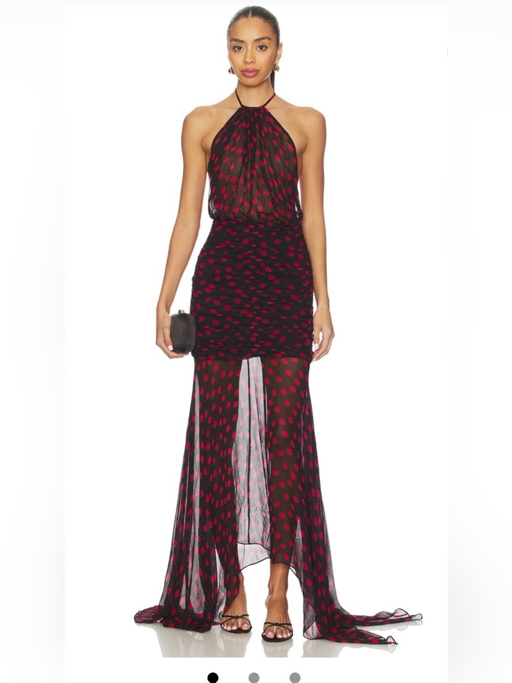 Ronny Kobo Collection Black and Red Polka-Dot High-Low Halter Dress